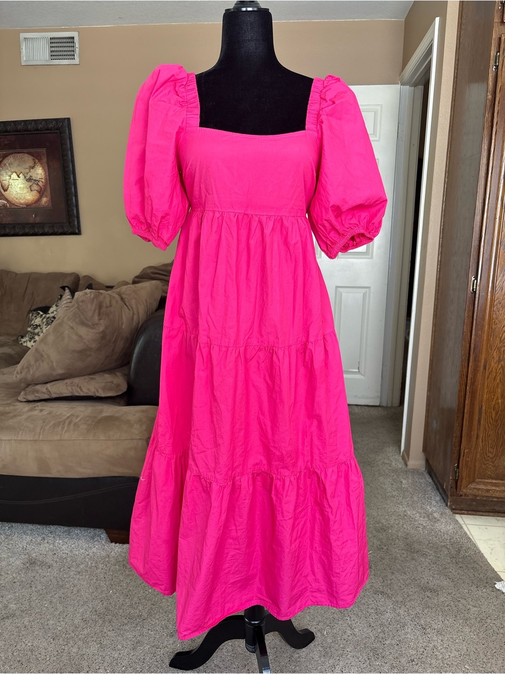 Pink MINKPINK dress cotton dress with puff sleeves and tie back size x-small